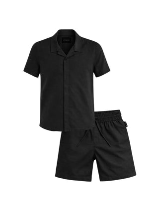 John Richmond completo bambino camicia e bermuda misto lino nero
