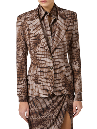 Elisabetta Franchi giacca blazer monopetto stampa alligatore marrone