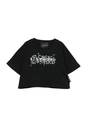 John Richmond T-shirt crop bambina con logo gioiello nero