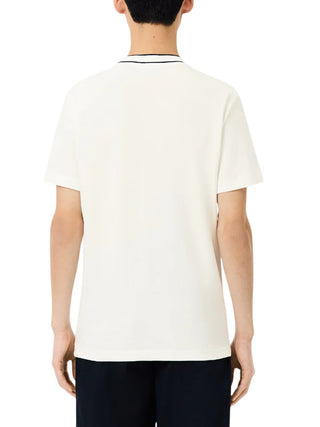 Lacoste T-shirt in piquè con colletto a righe bianco latte