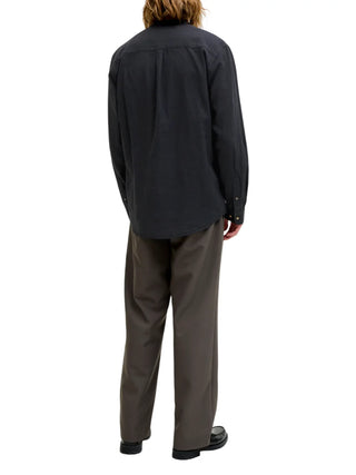 Jack&Jones camicia alla coreana misto lino nero