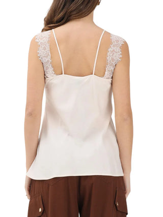 Pinko top Lydia in twill con pizzo rosa