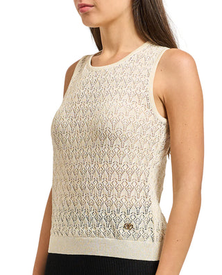 Yes Zee maglia smanicata traforata donna beige chiaro