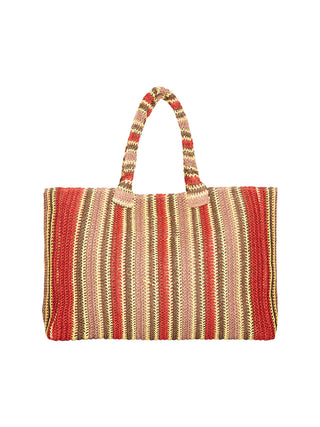 Me Fui borsa mare in rafia a righe multicolor