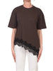 Vicolo T-shirt manica corta asimmetrica con pizzo marrone