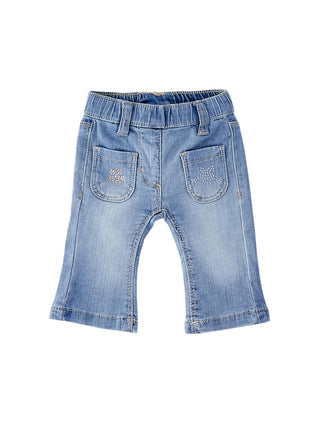 iDo jeans flare neonata con tasche strass lavaggio blu