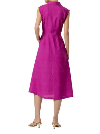 Surkana abito midi chemisier misto lino fucsia