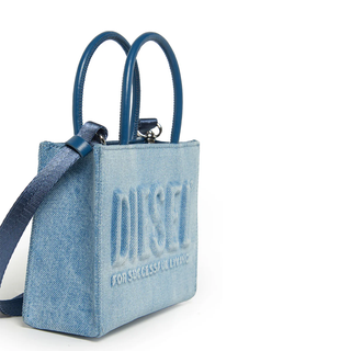 Diesel borsa in denim con logo lavaggio blu