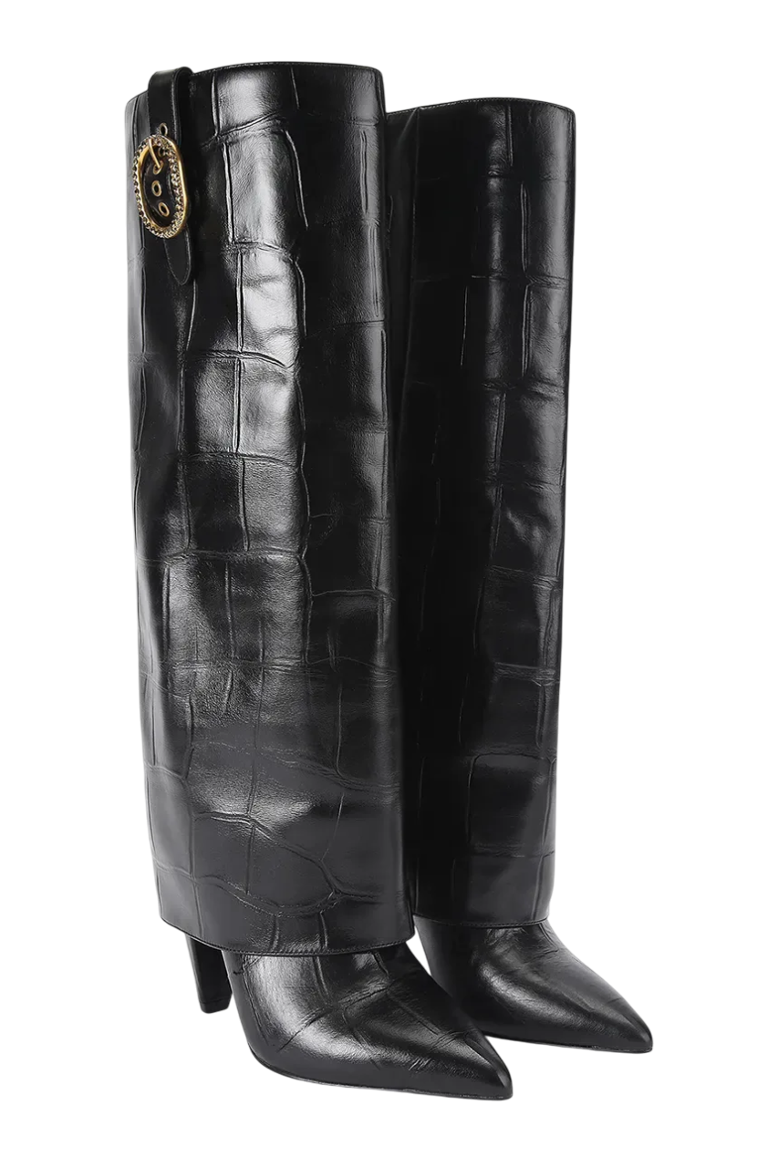Kurt Geiger stivali alti in pelle effetto coccodrillo nero