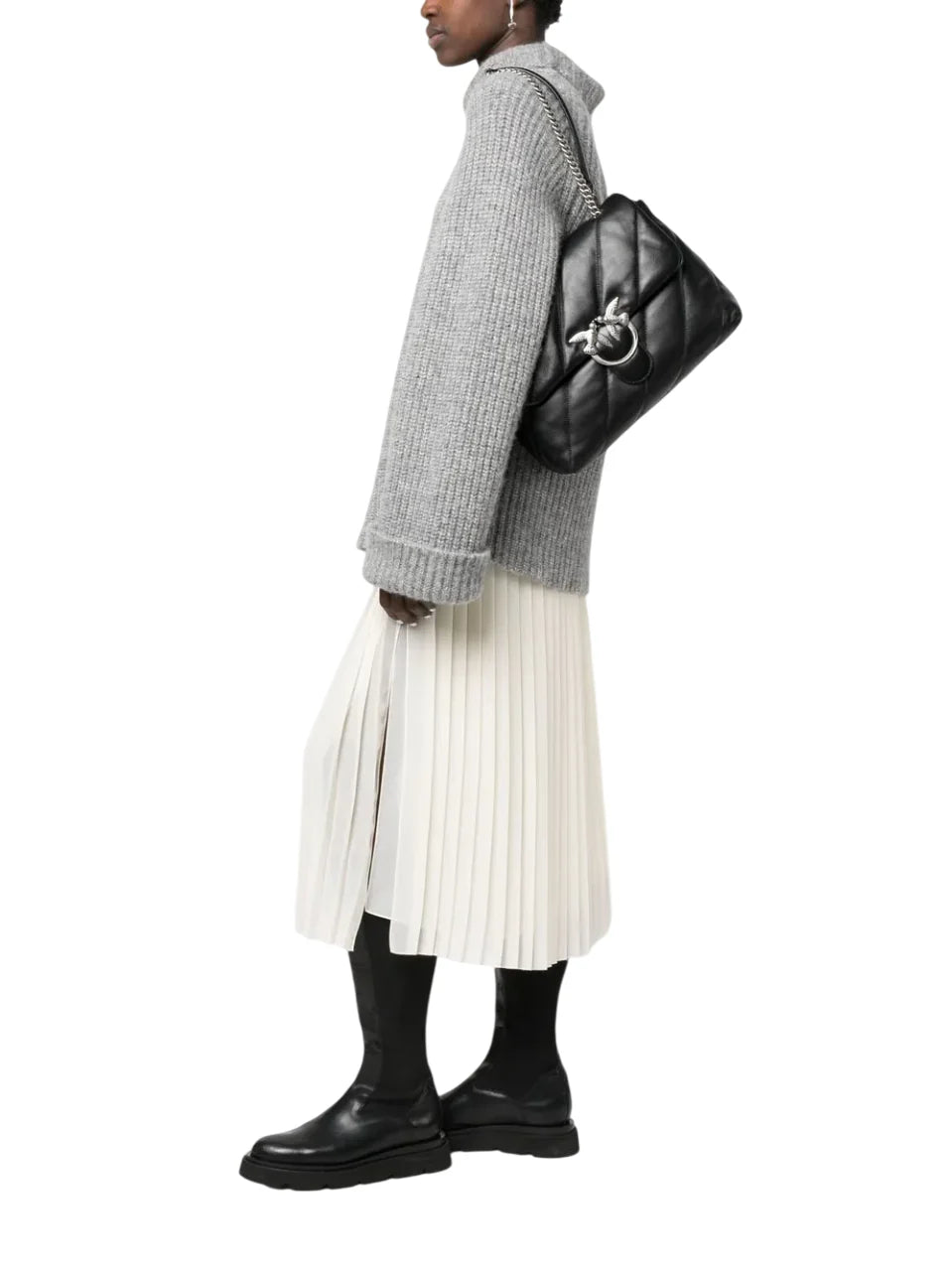 Pinko borsa Love Big Puff Maxi Quilt in pelle trapuntata bianco argento