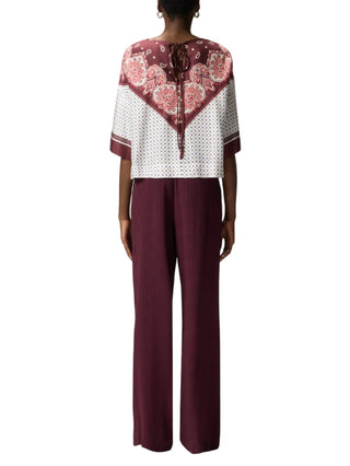 Pinko blusa Betsy in viscosa stampa multicolor bianco borgogna