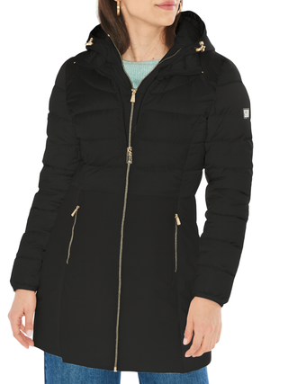 Yes Zee piumino lungo trapuntato con cappuccio nero O003-M800 0801 YES-ZEE 