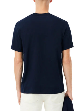 Lacoste T-shirt manica corta in cotone con taschino blu