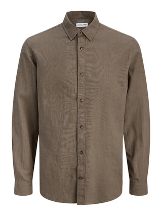 Jack&Jones camicia uomo manica lunga misto lino marrone