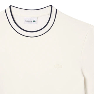 Lacoste T-shirt in piquè con colletto a righe bianco latte