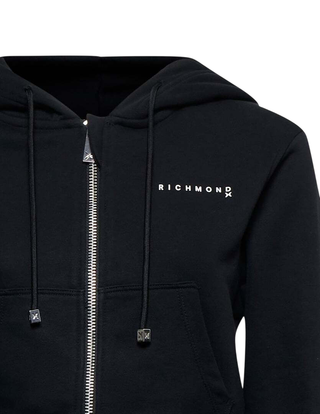 John Richmond felpa donna con cappuccio e zip nero UWA25004FE BLACK John RICHMOND