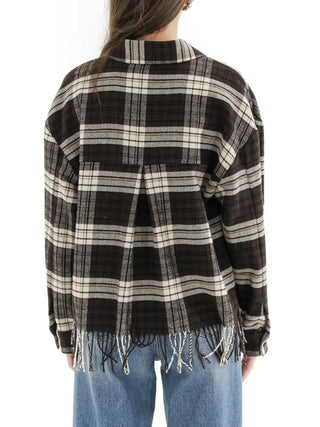 Vicolo camicia in fantasia scozzese con frange marrone TF2100 MARRONE-ECRU VICOLO