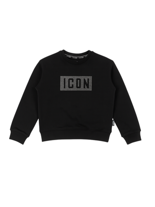Icon felpa bambina con logo strass nero IGSW00918 9000 ICON