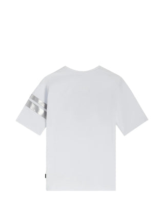 GCDS T-shirt bambino con logo catarifrangente bianco argento