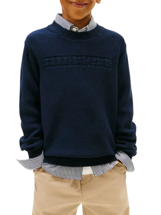 Tommy Hilfiger maglia bambino con logo jacquard blu