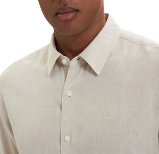 Calvin Klein camicia uomo manica lunga misto lino beige