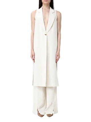 Simona Corsellini gilet lungo donna con bottone gioiello panna