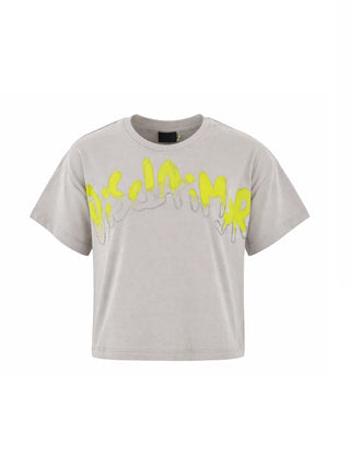 Disclaimer T-shirt crop bambina con logo gioiello ecrù