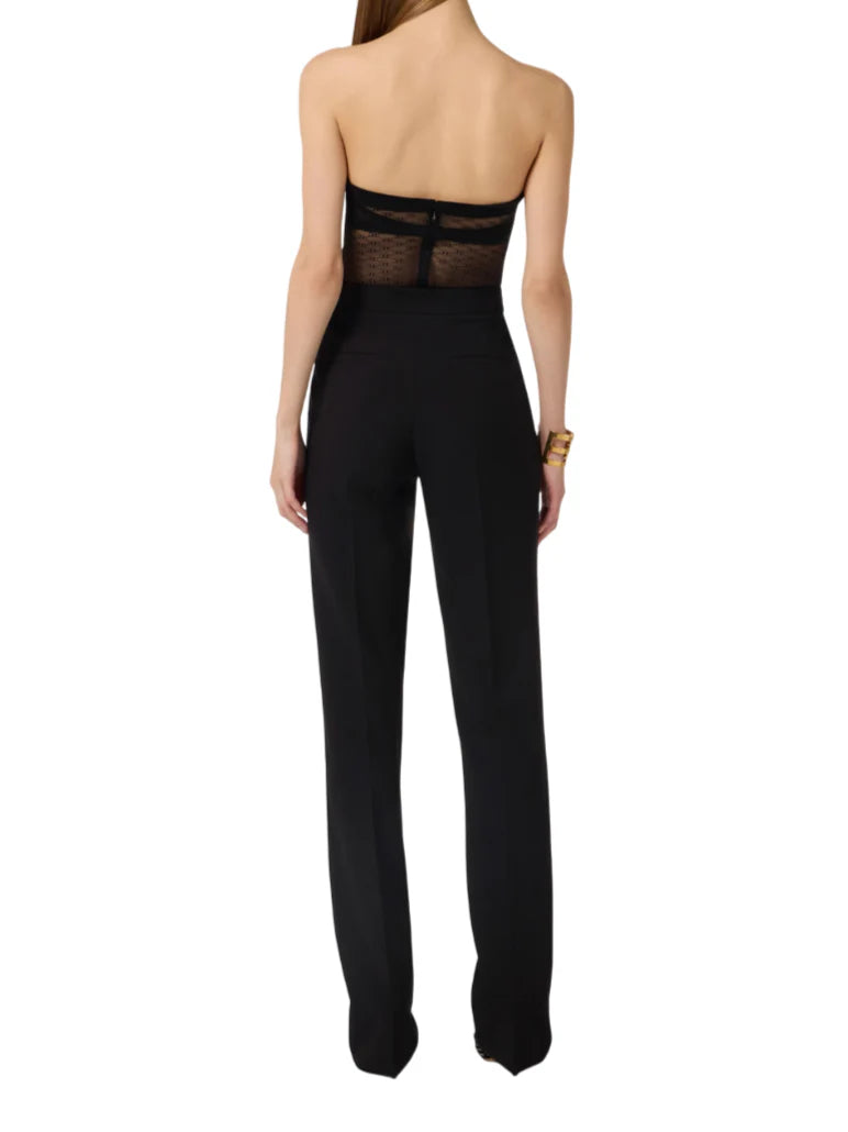 Elisabetta Franchi body in tulle con logo iconico nero
