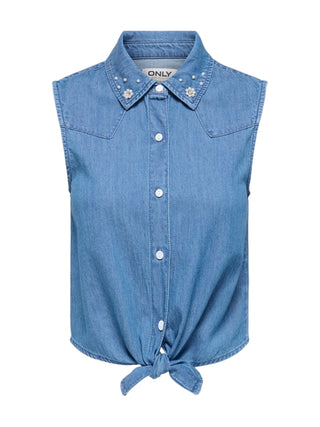 Only camicia smanicata donna in denim lavaggio blu