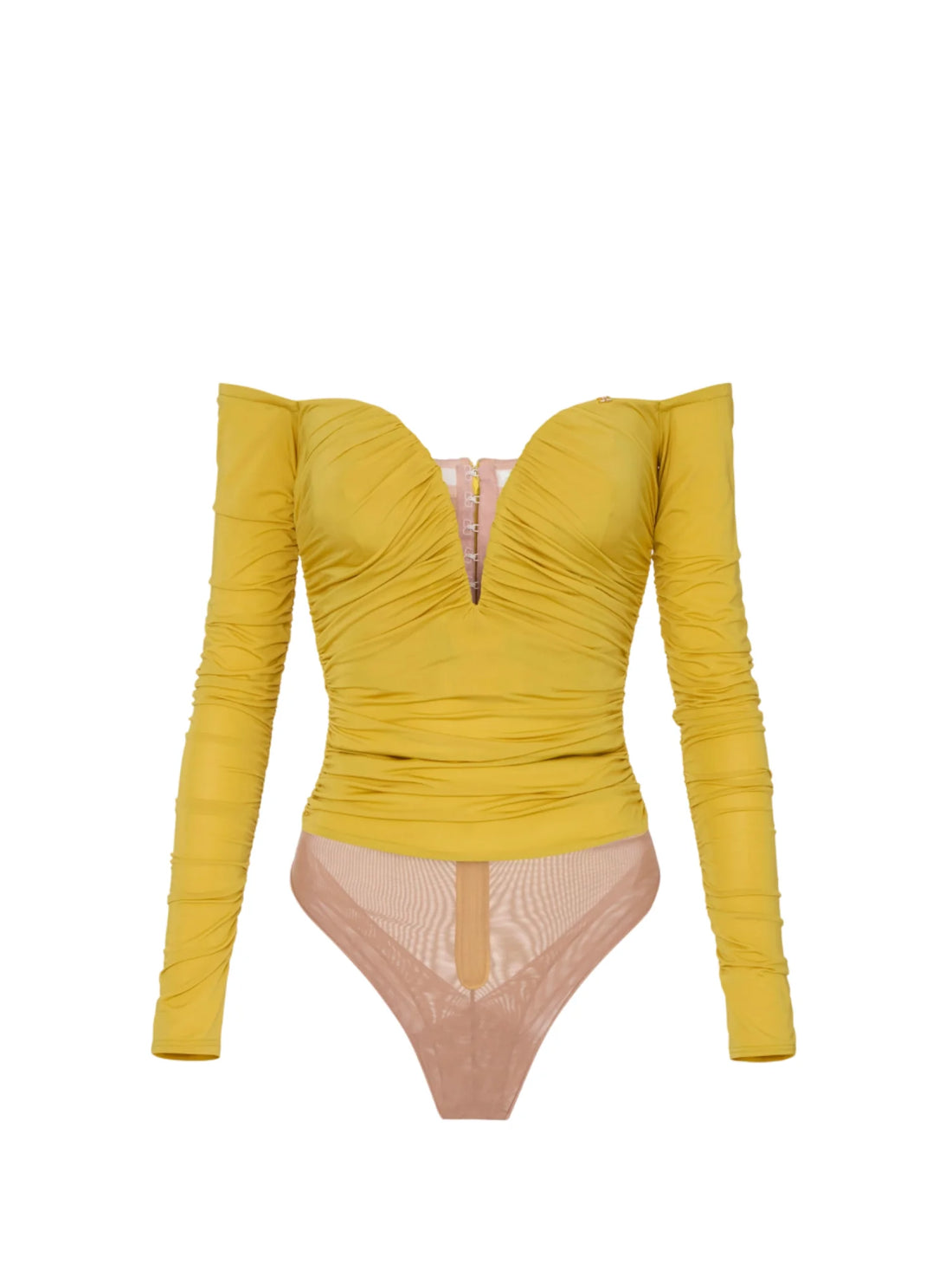 Elisabetta Franchi body in jersey con drappeggi giallo