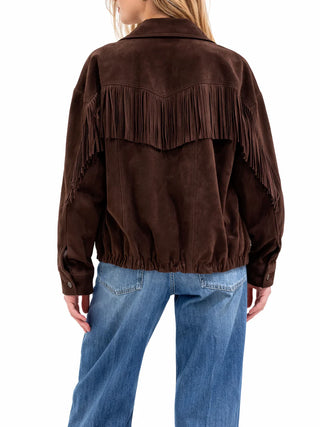 con frangie vera pelle scamosciata