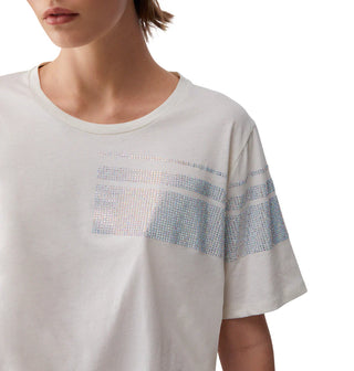 Liu Jo T-shirt manica corta con strass panna