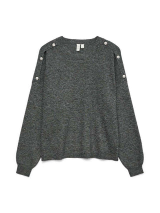 Vero Moda maglia donna con bottoni gioiello grigio 10335276 DARK GREY MELANGE VERO MODA