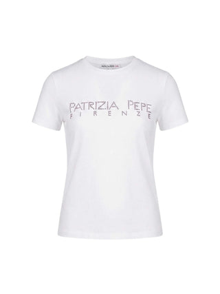 Patrizia Pepe T-shirt bambina con logo strass panna