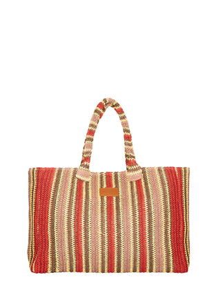 Me Fui borsa mare in rafia a righe multicolor