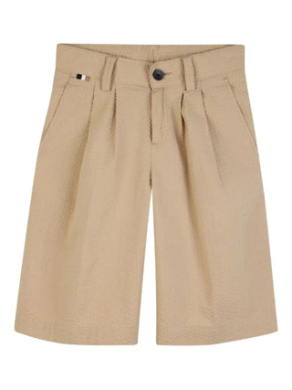 Boss bermuda bambino con pinces in cotone martellato beige