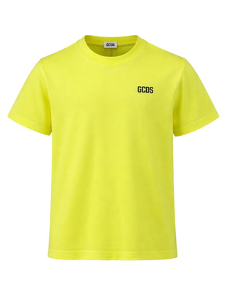GCDS T-shirt bambino manica corta con logo giallo fluo