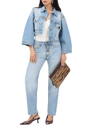 Vicolo jeans Zoe slim con bottoni gioiello lavaggio blu