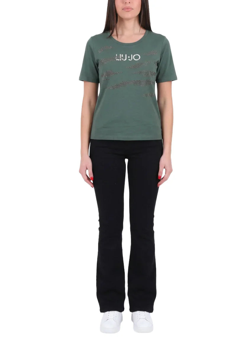 Liu Jo T-shirt manica corta donna con strass verde salvia
