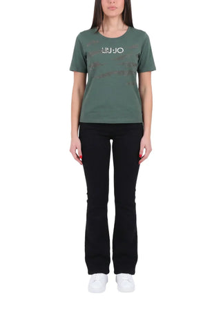 Liu Jo T-shirt manica corta donna con strass verde salvia