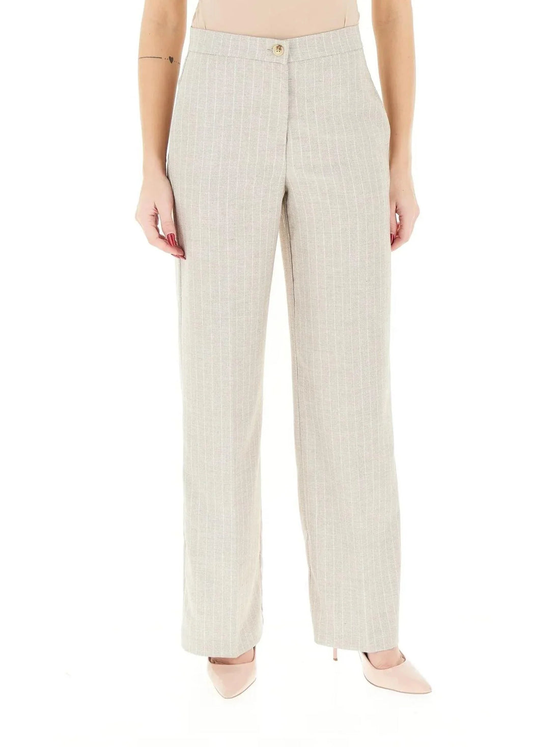 Vicolo pantaloni palazzo in fantasia gessata grigio