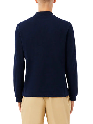 Lacoste polo manica lunga 12.12 in piquè blu navy