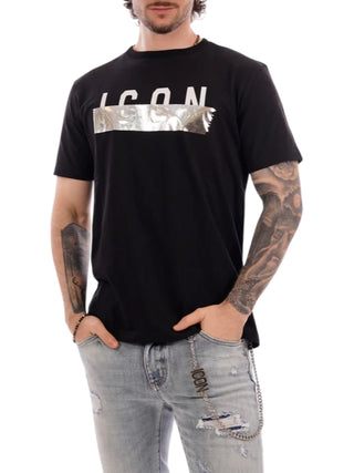 Icon T-shirt uomo manica corta con logo nero