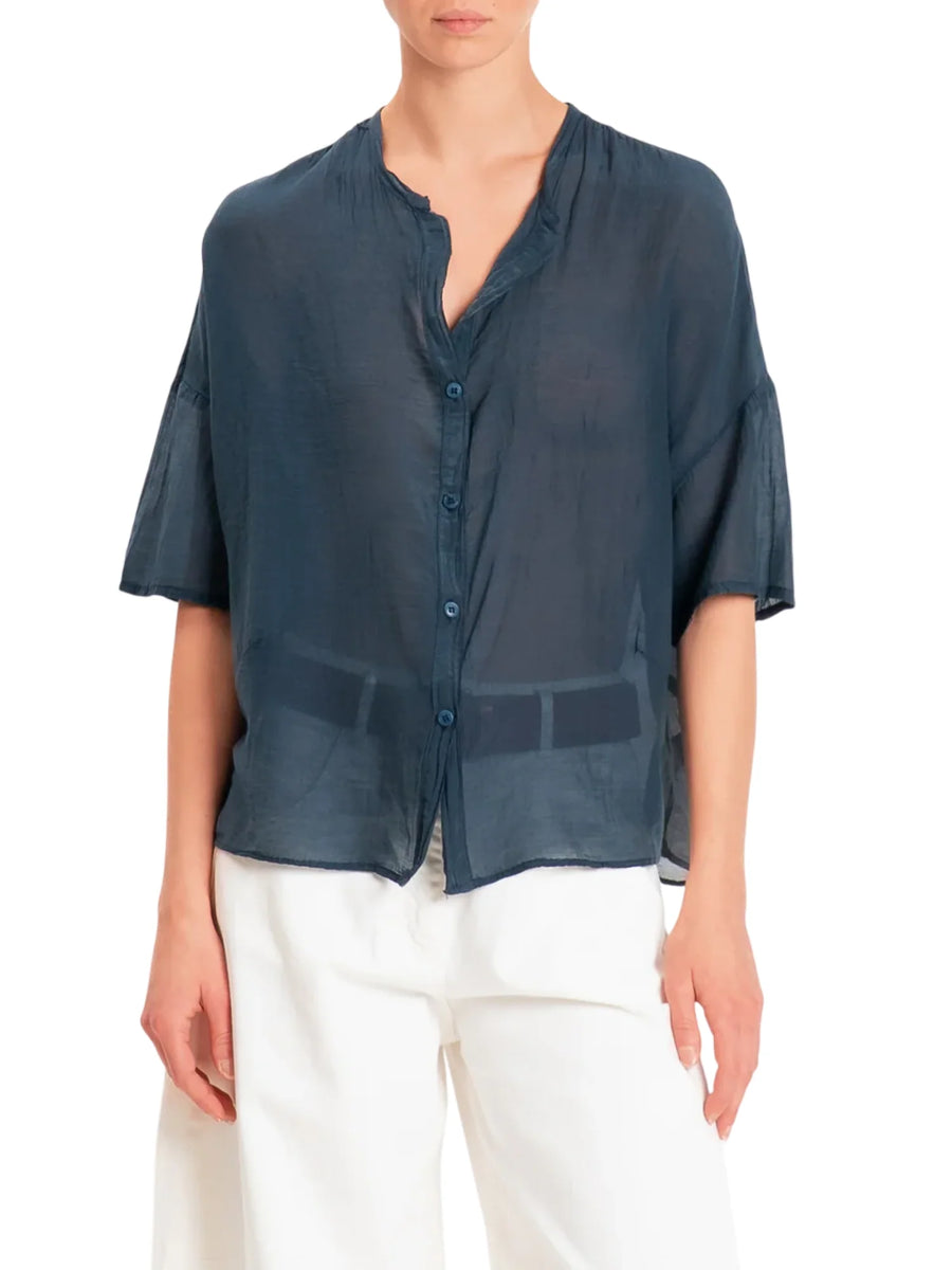Vicolo camicia donna misto seta blu