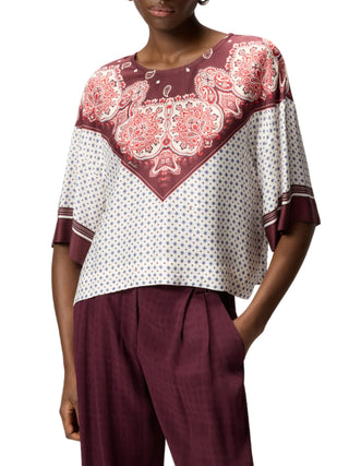 Pinko blusa Betsy in viscosa stampa multicolor bianco borgogna