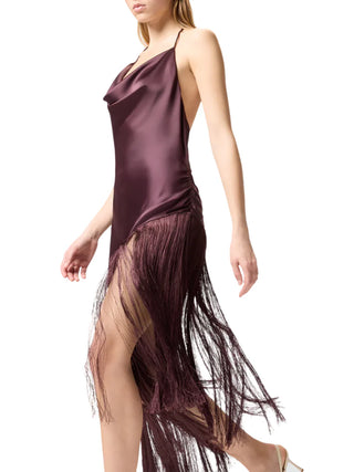 Pinko abito satin Uva con frange viola