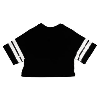 Disclaimer T-shirt crop bambina con pizzo nero bianco