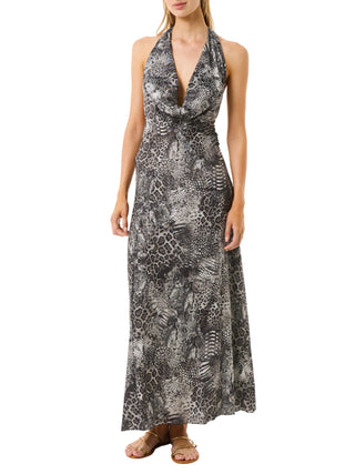 4giveness abito lungo lurex animalier grigio