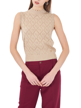 Yes Zee maglia smanicata lurex donna beige M113-IK00 0222 YES-ZEE 