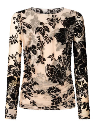 Pinko top Puzzle in tulle floreale flock beige nero 105601-A2QD NZ8 PINKO 